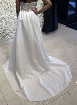 Rachel Allan White Size 6 Prom Overskirt Beaded Top Train Dress on Queenly