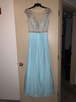Mac Duggal Blue Size 4 Sheer Boat Neck Straight Dress on Queenly