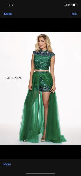 Rachel Allan Green Size 4 Cape Two Piece Sequin Jumpsuit Dress on Queenly