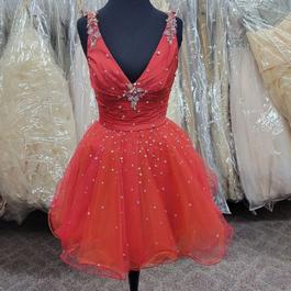Style 9165 MORILEE Red Size 8 Tall Height Corset Prom Cocktail Dress on Queenly