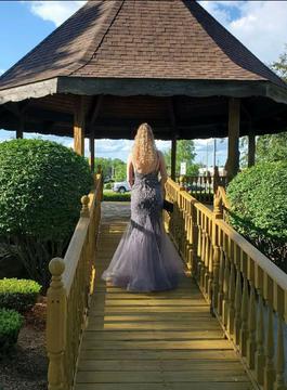 Elle Wilde Silver Size 8 Sheer Prom Mermaid Dress on Queenly