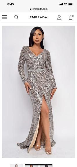 Emprada White Size 14 Side Slit Sequin Straight Dress on Queenly