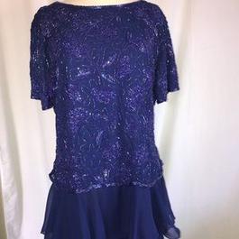Laurence Kazan Blue Size 12 Prom Sheer Cocktail Dress on Queenly