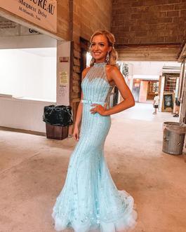 Sherri Hill Blue Size 2 Sheer Pageant Mermaid Dress on Queenly