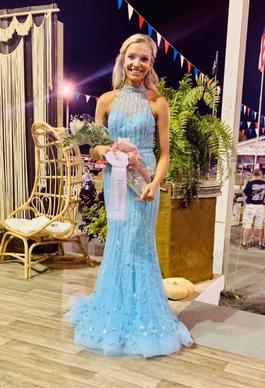 Sherri Hill Blue Size 2 Pageant Tulle Halter Mermaid Dress on Queenly