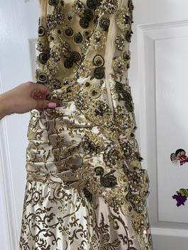 Putros Gold Size 10 Print Sheer Pattern Pageant Train Dress on Queenly