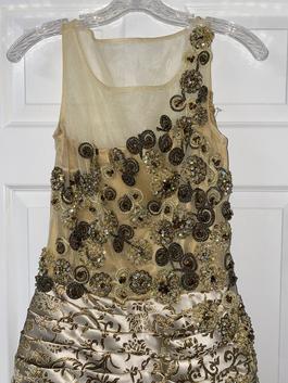 Putros Gold Size 10 Sheer Prom Train Dress on Queenly