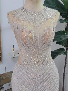 Couture GL Garlate White Size 00 Beaded Top High Neck Fully-beaded Prom Mermaid Dress on Queenly