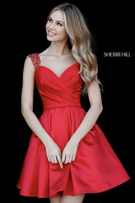 Style 51389 Sherri Hill Red Size 6 Holiday Tall Height Cocktail Dress on Queenly