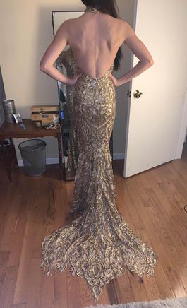 Debbie Carroll Gold Size 2 Backless Train Prom Mermaid Dress on Queenly