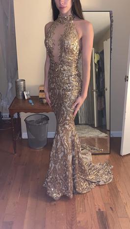 Debbie Carroll Gold Size 2 Prom Backless Pageant Mermaid Dress on Queenly