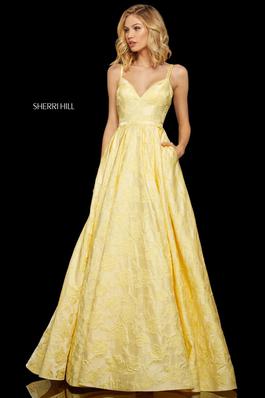 Style 52953 Sherri Hill Yellow Size 6 Tall Height A-line Dress on Queenly