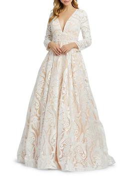 Style 66334 Mac Duggal White Size 4 Tall Height Ivory Long Sleeve Ball gown on Queenly