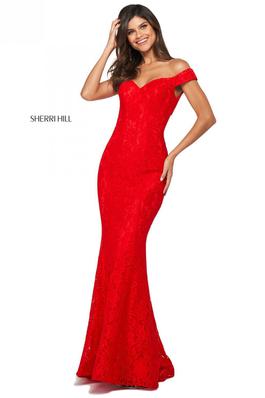 Style 53357 Sherri Hill Red Size 6 Tall Height Mermaid Dress on Queenly