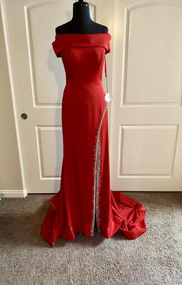 Ashley Lauren Red Size 4 Fitted Sequin Side slit Dress on Queenly