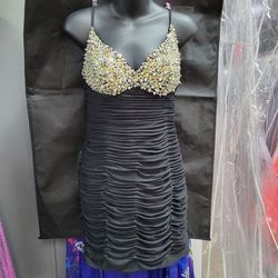 Style 1944 Terani Black Size 4 $300 Prom Spaghetti Strap Cocktail Dress on Queenly