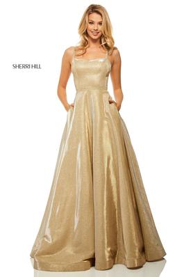 Style 52716 Sherri Hill Gold Size 8 Tall Height A-line Dress on Queenly