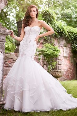 Style 119253 Martin Thornburg White Size 16 Tall Height Train Strapless Mermaid Dress on Queenly