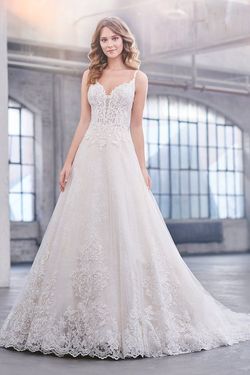 Style 219205 Martin Thornburg White Size 14 Floor Length Sweetheart Spaghetti Strap A-line Dress on Queenly