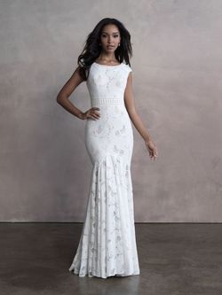 Style M660 Allure White Size 14 Plus Size Pattern Lace Tall Height Mermaid Dress on Queenly