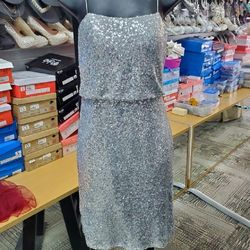 Style 22703 CHRISTINA WU Silver Size 4 Boat Neck Prom Cocktail Dress on Queenly