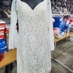 Style 22804 CHRISTINA WU White Size 6 Bell Sleeves Summer Cocktail Dress on Queenly