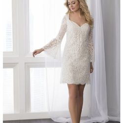 Style 22804 CHRISTINA WU White Size 6 Bell Sleeves Summer Cocktail Dress on Queenly