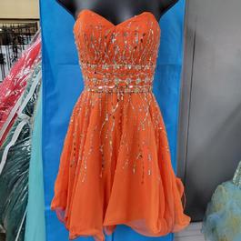 Style 9163 MORILEE Orange Size 0 Tall Height Strapless Prom Cocktail Dress on Queenly