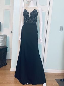 Madison James Black Size 8 Boat Neck Sheer Prom A-line Dress on Queenly
