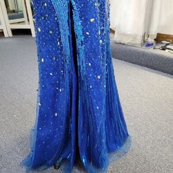 ALYCE Royal Blue Size 6 Sheer Prom Side slit Dress on Queenly