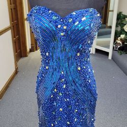 ALYCE Royal Blue Size 6 Sheer Prom Side slit Dress on Queenly