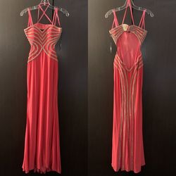 Faviana Pink Size 4 Black Tie Coral Straight Dress on Queenly