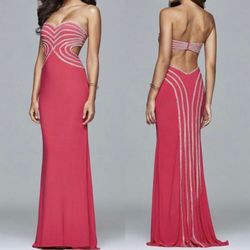 Faviana Pink Size 4 Strapless Black Tie Straight Dress on Queenly