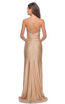 LA FEMME Gold Size 4 Side Slit Jersey Straight Dress on Queenly