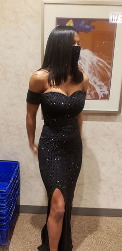 Style PS6335  Portia & Scarlett Black Size 2 Jersey Side slit Dress on Queenly