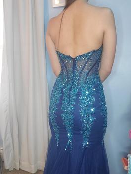 Style 5908 Jovani Blue Size 0 Strapless Beaded Top Sheer Mermaid Dress on Queenly