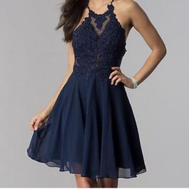Jovani Navy Blue Size 10 Sorority Formal Embroidery Homecoming Cocktail Dress on Queenly