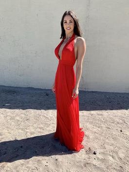 Jovani Red Size 4 Halter Tulle Side slit Dress on Queenly