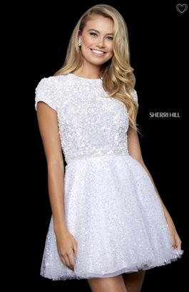 Sherri Hill White Size 10 Beaded Top Boat Neck Cocktail Dress on Queenly