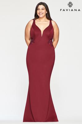 Style 9492 Faviana Red Size 12 Plus Size Tall Height Mermaid Dress on Queenly