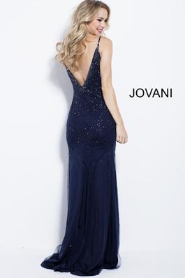 Style 57270 Jovani Blue Size 4 Spaghetti Strap Prom Side slit Dress on Queenly