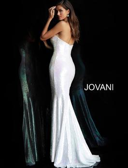 Style 65069 Jovani White Size 8 Fitted Tall Height Sequin Mermaid Dress on Queenly