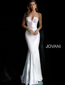 Style 65069 Jovani White Size 8 Fitted Tall Height Sequin Mermaid Dress on Queenly