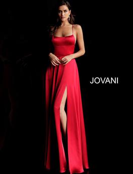 Style 63016 Jovani Red Size 2 Tall Height Spaghetti Strap Side slit Dress on Queenly