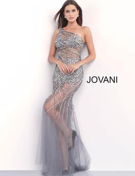 Style 55567 Jovani Silver Size 2 Fitted Tall Height Side slit Dress on Queenly
