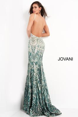 Style 06450 Jovani Green Size 4 Tall Height Backless Sequin Side slit Dress on Queenly