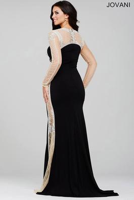 Style 22954 Jovani Black Size 0 Nude Tall Height Long Sleeve Sequin Mermaid Dress on Queenly