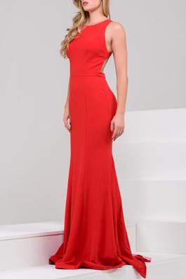 Style 34110 Jovani Red Size 8 Backless Wedding Guest Mermaid Dress on Queenly