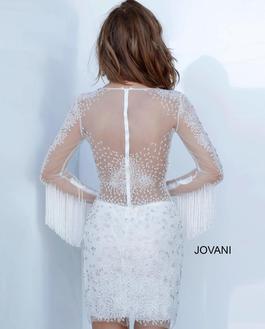 Style 3152 Jovani White Size 0 Long Sleeve Sequin Cocktail Dress on Queenly