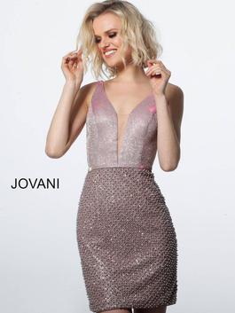 Style 2403 Jovani Pink Size 6 Euphoria Plunge Fitted Cocktail Dress on Queenly